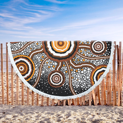 Australia Aboriginal Inspired Beach Blanket - Aboriginal Dot Art Vector Painting Connection Concept Beach Blanket Australia Aboriginal Inspired Beach Blanket - Aboriginal Dot Art Vector Painting Connection Concept Beach Blanket