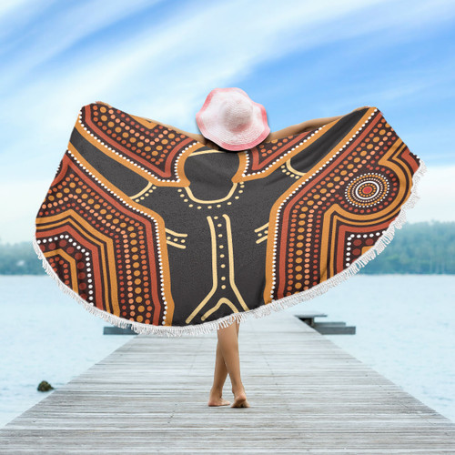 Australia Aboriginal Inspired Beach Blanket - Aboriginal Style Of Dot Background Depicting Victory Beach Blanket Australia Aboriginal Inspired Beach Blanket - Aboriginal Style Of Dot Background Depicting Victory Beach Blanket