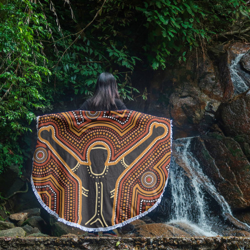 Australia Aboriginal Inspired Beach Blanket - Aboriginal Style Of Dot Background Depicting Victory Beach Blanket Australia Aboriginal Inspired Beach Blanket - Aboriginal Style Of Dot Background Depicting Victory Beach Blanket