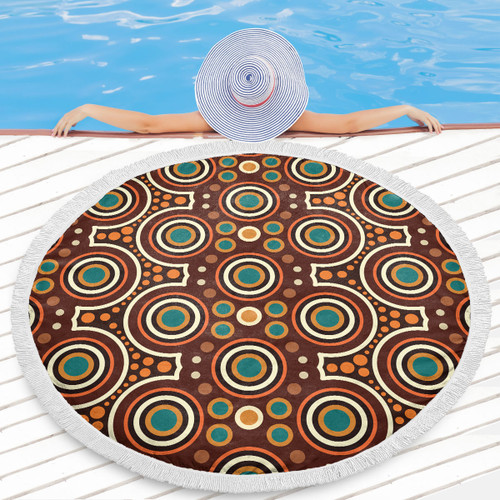 Australia Aboriginal Inspired Beach Blanket - Aboriginal Dot Artwork Seamless Pattern Orange Color Beach Blanket