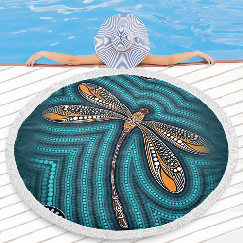 Australia Aboriginal Inspired Beach Blanket - Dragonfly Aboriginal Art Vector Painting Beach Blanket