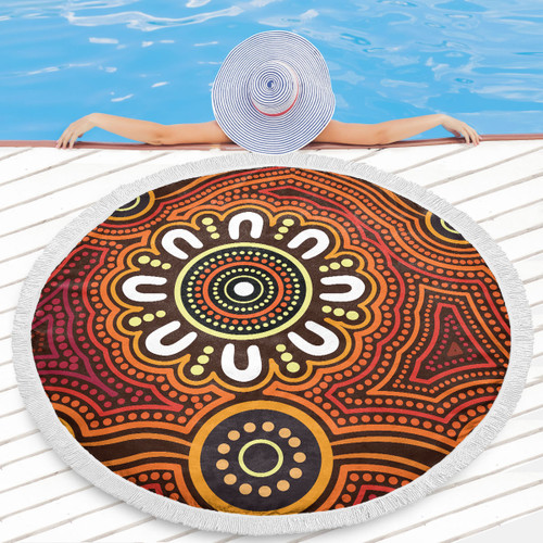 Australia Aboriginal Inspired Beach Blanket - Aboriginal Style Of Dot Background Connection Beach Blanket