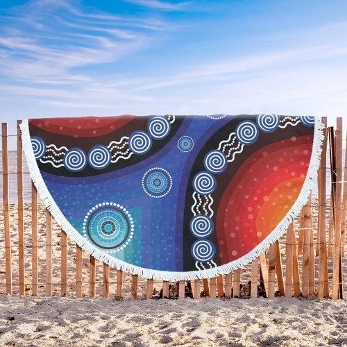 Australia Aboriginal Inspired Beach Blanket - Aboriginal Style Of Dot Background Rainbow Color Beach Blanket Australia Aboriginal Inspired Beach Blanket - Aboriginal Style Of Dot Background Rainbow Color Beach Blanket