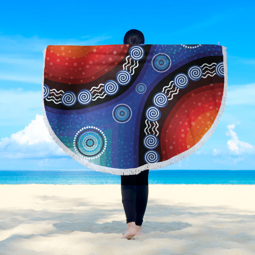 Australia Aboriginal Inspired Beach Blanket - Aboriginal Style Of Dot Background Rainbow Color Beach Blanket Australia Aboriginal Inspired Beach Blanket - Aboriginal Style Of Dot Background Rainbow Color Beach Blanket