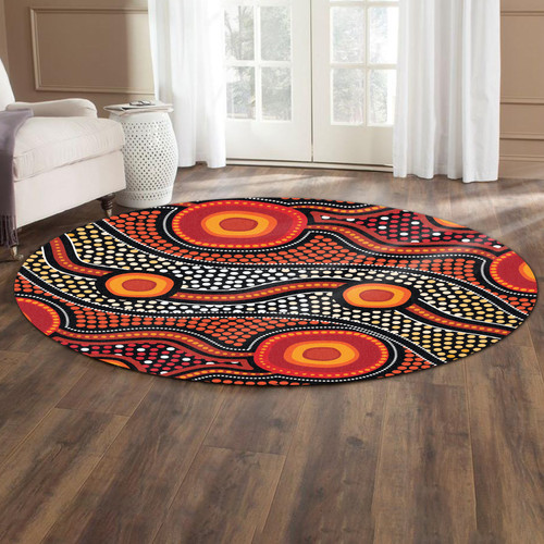 Australia Aboriginal Inspired Round Rug - Orange Aboiginal Inspired Dot Painting Style Round Rug Australia Aboriginal Inspired Round Rug - Orange Aboiginal Inspired Dot Painting Style Round Rug
