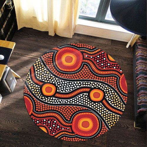 Australia Aboriginal Inspired Round Rug - Orange Aboiginal Inspired Dot Painting Style Round Rug Australia Aboriginal Inspired Round Rug - Orange Aboiginal Inspired Dot Painting Style Round Rug