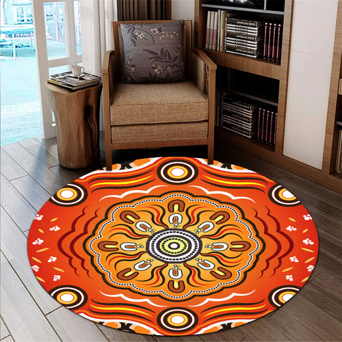 Australia Aboriginal Inspired Round Rug - The Sun Indigenous Aboiginal Inspired Dot Painting Style Round Rug Australia Aboriginal Inspired Round Rug - The Sun Indigenous Aboiginal Inspired Dot Painting Style Round Rug
