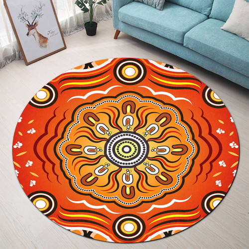 Australia Aboriginal Inspired Round Rug - The Sun Indigenous Aboiginal Inspired Dot Painting Style Round Rug