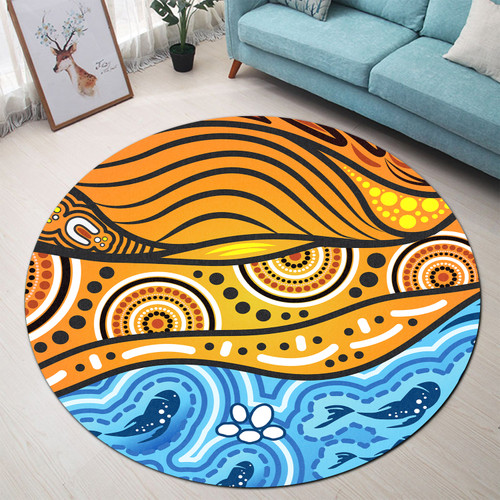 Australia Aboriginal Inspired Round Rug - Nature Aboiginal Inspired Dot Painting Style Round Rug