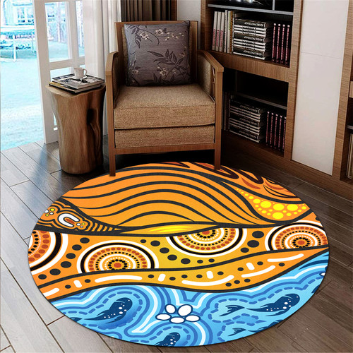 Australia Aboriginal Inspired Round Rug - Nature Aboiginal Inspired Dot Painting Style Round Rug Australia Aboriginal Inspired Round Rug - Nature Aboiginal Inspired Dot Painting Style Round Rug