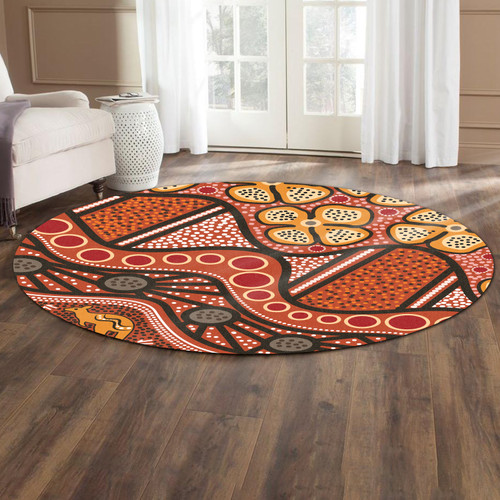 Australia Aboriginal Inspired Round Rug -  Aboiginal Inspired Dot Painting Style Round Rug Australia Aboriginal Inspired Round Rug -  Aboiginal Inspired Dot Painting Style Round Rug