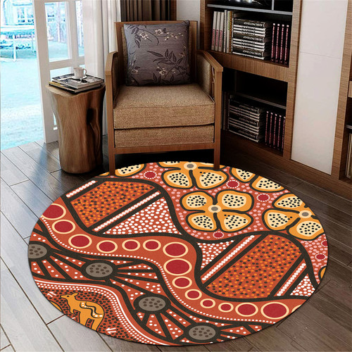Australia Aboriginal Inspired Round Rug -  Aboiginal Inspired Dot Painting Style Round Rug Australia Aboriginal Inspired Round Rug -  Aboiginal Inspired Dot Painting Style Round Rug