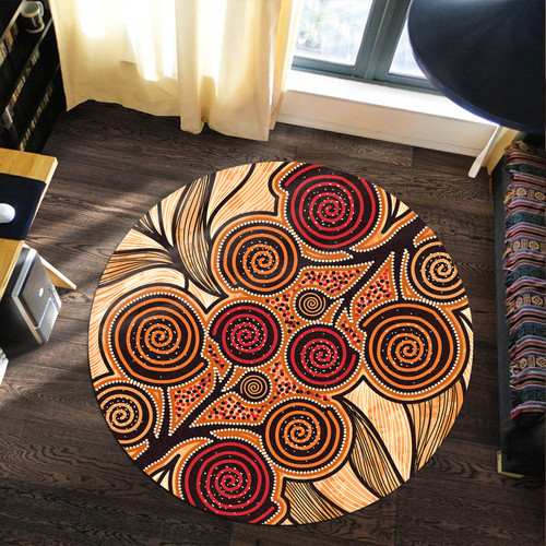 Australia Aboriginal Inspired Round Rug - Indigenous Tree Aboiginal Inspired Dot Painting Style Round Rug Australia Aboriginal Inspired Round Rug - Indigenous Tree Aboiginal Inspired Dot Painting Style Round Rug