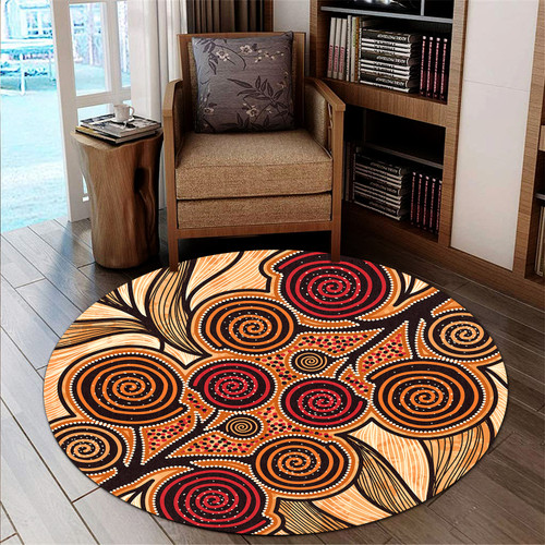 Australia Aboriginal Inspired Round Rug - Indigenous Tree Aboiginal Inspired Dot Painting Style Round Rug Australia Aboriginal Inspired Round Rug - Indigenous Tree Aboiginal Inspired Dot Painting Style Round Rug
