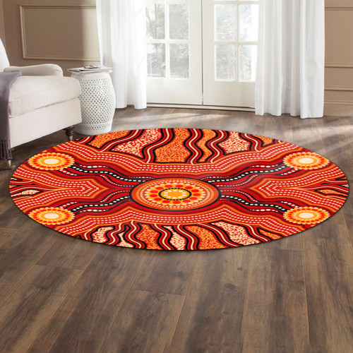 Australia Aboriginal Inspired Round Rug - Indigenous Connection Aboiginal Inspired Dot Painting Style Round Rug Australia Aboriginal Inspired Round Rug - Indigenous Connection Aboiginal Inspired Dot Painting Style Round Rug