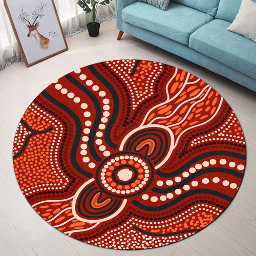 Australia Aboriginal Inspired Round Rug - River Aboiginal Inspired Dot Painting Style Round Rug