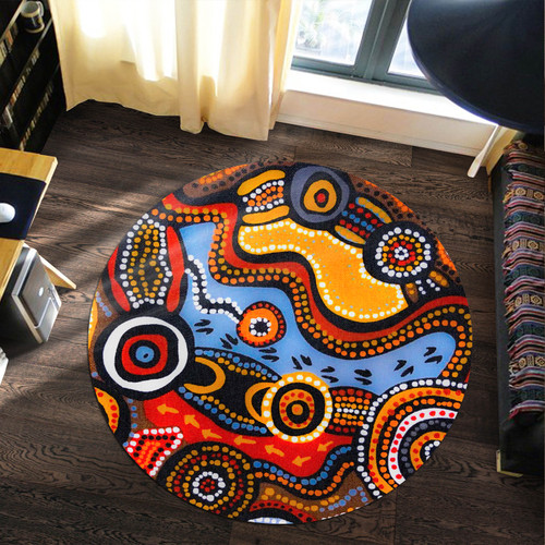 Australia Aboriginal Inspired Round Rug - Indigenous Art Aboriginal Inspired Dot Painting Style Round Rug 7 Australia Aboriginal Inspired Round Rug - Indigenous Art Aboriginal Inspired Dot Painting Style Round Rug 7