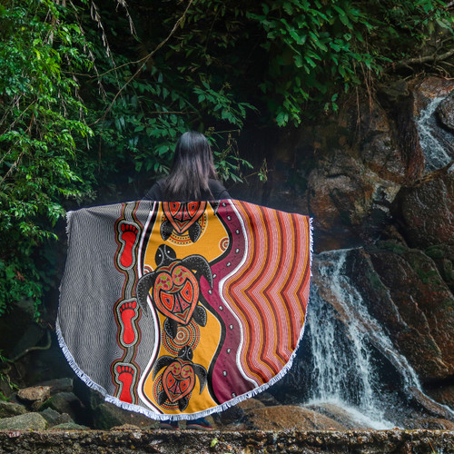 Australia Aboriginal Inspired Beach Blanket - Turtle And Foot Print Aboiginal Inspired Dot Painting Style Beach Blanket Australia Aboriginal Inspired Beach Blanket - Turtle And Foot Print Aboiginal Inspired Dot Painting Style Beach Blanket