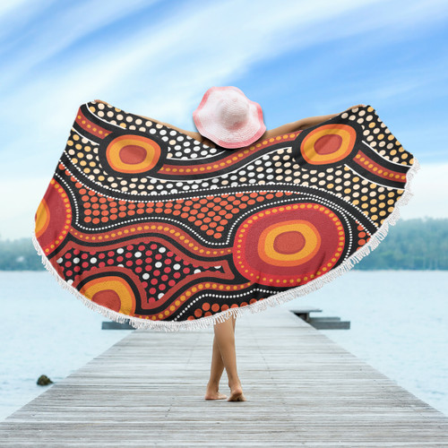 Australia Aboriginal Inspired Beach Blanket - Orange Aboiginal Inspired Dot Painting Style Beach Blanket Australia Aboriginal Inspired Beach Blanket - Orange Aboiginal Inspired Dot Painting Style Beach Blanket