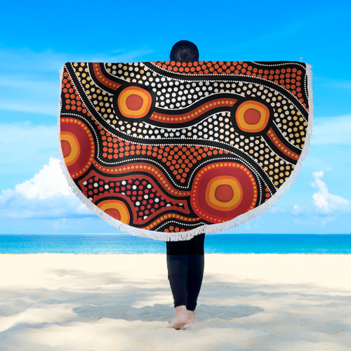 Australia Aboriginal Inspired Beach Blanket - Orange Aboiginal Inspired Dot Painting Style Beach Blanket Australia Aboriginal Inspired Beach Blanket - Orange Aboiginal Inspired Dot Painting Style Beach Blanket