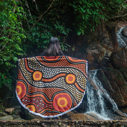 Australia Aboriginal Inspired Beach Blanket - Orange Aboiginal Inspired Dot Painting Style Beach Blanket Australia Aboriginal Inspired Beach Blanket - Orange Aboiginal Inspired Dot Painting Style Beach Blanket