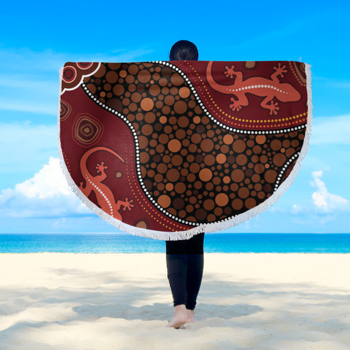 Australia Aboriginal Inspired Beach Blanket - Lizard Aboriginal Inspired Dot Painting Style Beach Blanket Australia Aboriginal Inspired Beach Blanket - Lizard Aboriginal Inspired Dot Painting Style Beach Blanket