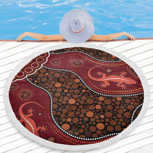 Australia Aboriginal Inspired Beach Blanket - Lizard Aboiginal Inspired Dot Painting Style Beach Blanket