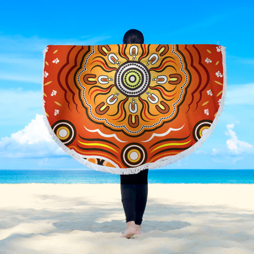 Australia Aboriginal Inspired Beach Blanket - The Sun Indigenous Aboiginal Inspired Dot Painting Style Beach Blanket Australia Aboriginal Inspired Beach Blanket - The Sun Indigenous Aboiginal Inspired Dot Painting Style Beach Blanket