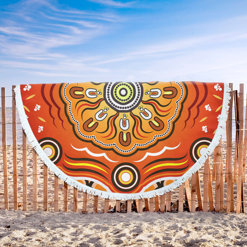 Australia Aboriginal Inspired Beach Blanket - The Sun Indigenous Aboiginal Inspired Dot Painting Style Beach Blanket Australia Aboriginal Inspired Beach Blanket - The Sun Indigenous Aboiginal Inspired Dot Painting Style Beach Blanket