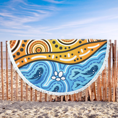 Australia Aboriginal Inspired Beach Blanket - Nature Aboiginal Inspired Dot Painting Style Beach Blanket Australia Aboriginal Inspired Beach Blanket - Nature Aboiginal Inspired Dot Painting Style Beach Blanket