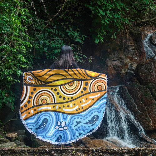 Australia Aboriginal Inspired Beach Blanket - Nature Aboiginal Inspired Dot Painting Style Beach Blanket Australia Aboriginal Inspired Beach Blanket - Nature Aboiginal Inspired Dot Painting Style Beach Blanket
