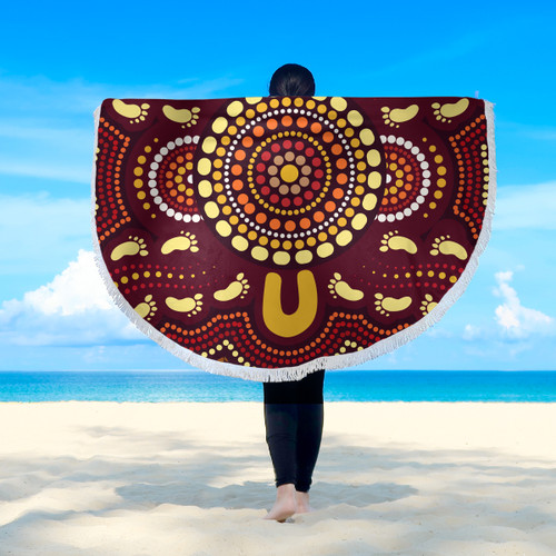 Australia Aboriginal Inspired Beach Blanket - Foots Print Aboiginal Inspired Dot Painting Style Beach Blanket Australia Aboriginal Inspired Beach Blanket - Foots Print Aboiginal Inspired Dot Painting Style Beach Blanket