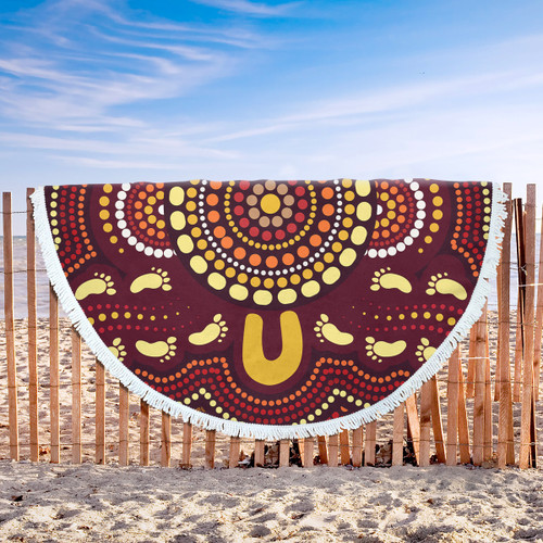 Australia Aboriginal Inspired Beach Blanket - Foots Print Aboiginal Inspired Dot Painting Style Beach Blanket Australia Aboriginal Inspired Beach Blanket - Foots Print Aboiginal Inspired Dot Painting Style Beach Blanket