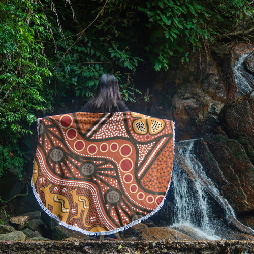 Australia Aboriginal Inspired Beach Blanket -  Aboiginal Inspired Dot Painting Style Beach Blanket Australia Aboriginal Inspired Beach Blanket -  Aboiginal Inspired Dot Painting Style Beach Blanket
