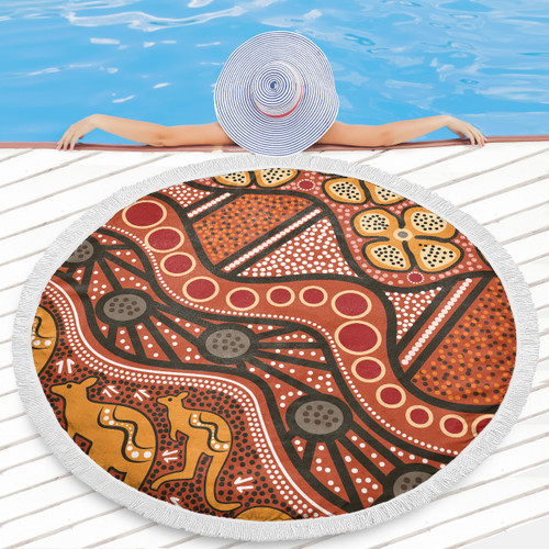 Australia Aboriginal Inspired Beach Blanket -  Aboiginal Inspired Dot Painting Style Beach Blanket