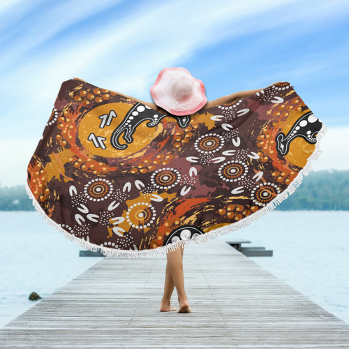 Australia Aboriginal Inspired Beach Blanket - Kangaroo Aboiginal Inspired Dot Painting Style Beach Blanket Australia Aboriginal Inspired Beach Blanket - Kangaroo Aboiginal Inspired Dot Painting Style Beach Blanket