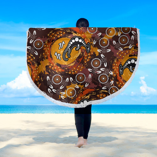 Australia Aboriginal Inspired Beach Blanket - Kangaroo Aboiginal Inspired Dot Painting Style Beach Blanket Australia Aboriginal Inspired Beach Blanket - Kangaroo Aboiginal Inspired Dot Painting Style Beach Blanket
