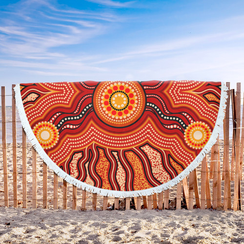 Australia Aboriginal Inspired Beach Blanket - Indigenous Connection Aboiginal Inspired Dot Painting Style Beach Blanket Australia Aboriginal Inspired Beach Blanket - Indigenous Connection Aboiginal Inspired Dot Painting Style Beach Blanket