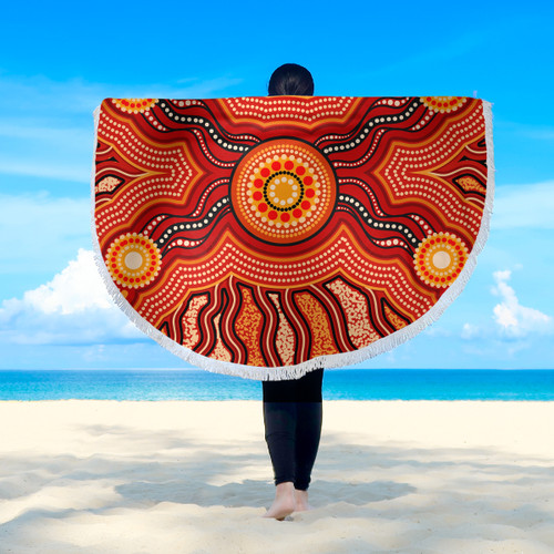 Australia Aboriginal Inspired Beach Blanket - Indigenous Connection Aboiginal Inspired Dot Painting Style Beach Blanket Australia Aboriginal Inspired Beach Blanket - Indigenous Connection Aboiginal Inspired Dot Painting Style Beach Blanket