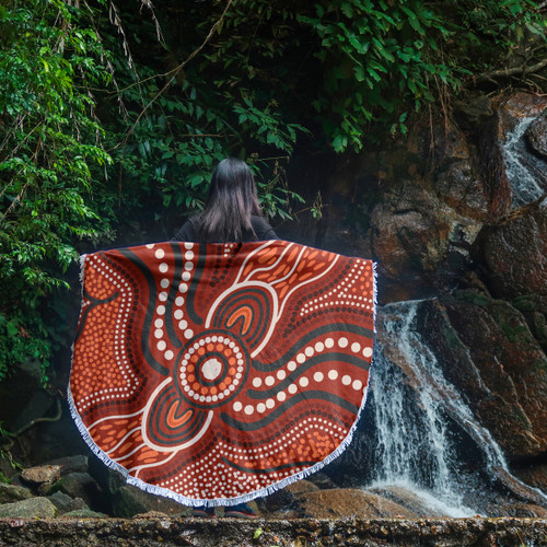 Australia Aboriginal Inspired Beach Blanket - River Aboiginal Inspired Dot Painting Style Beach Blanket Australia Aboriginal Inspired Beach Blanket - River Aboiginal Inspired Dot Painting Style Beach Blanket