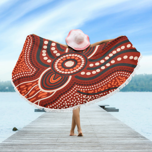 Australia Aboriginal Inspired Beach Blanket - River Aboiginal Inspired Dot Painting Style Beach Blanket Australia Aboriginal Inspired Beach Blanket - River Aboiginal Inspired Dot Painting Style Beach Blanket