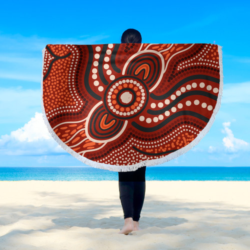 Australia Aboriginal Inspired Beach Blanket - River Aboiginal Inspired Dot Painting Style Beach Blanket Australia Aboriginal Inspired Beach Blanket - River Aboiginal Inspired Dot Painting Style Beach Blanket