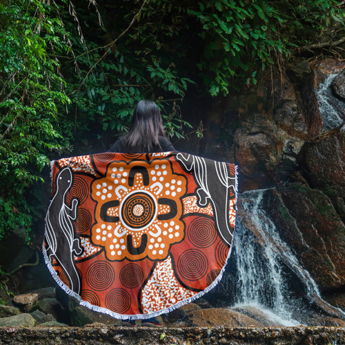 Australia Aboriginal Inspired Beach Blanket - Lizard Art Aboriginal Inspired Dot Painting Style Beach Blanket Australia Aboriginal Inspired Beach Blanket - Lizard Art Aboriginal Inspired Dot Painting Style Beach Blanket