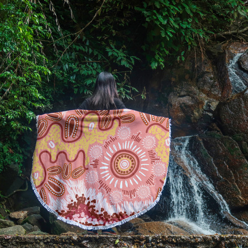 Australia Aboriginal Inspired Beach Blanket - Aboriginal Inspired Pattern Dot Painting Style Beach Blanket Australia Aboriginal Inspired Beach Blanket - Aboriginal Inspired Pattern Dot Painting Style Beach Blanket