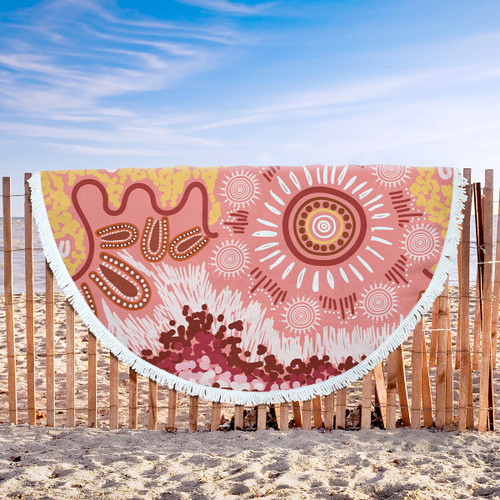 Australia Aboriginal Inspired Beach Blanket - Aboriginal Inspired Pattern Dot Painting Style Beach Blanket Australia Aboriginal Inspired Beach Blanket - Aboriginal Inspired Pattern Dot Painting Style Beach Blanket
