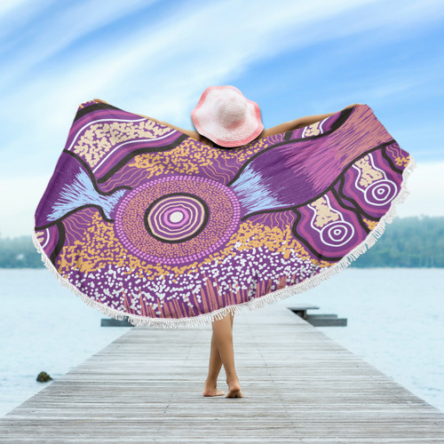 Australia Aboriginal Inspired Beach Blanket - Indigenous Art Aboriginal Inspired Dot Painting Style Beach Blanket Australia Aboriginal Inspired Beach Blanket - Indigenous Art Aboriginal Inspired Dot Painting Style Beach Blanket