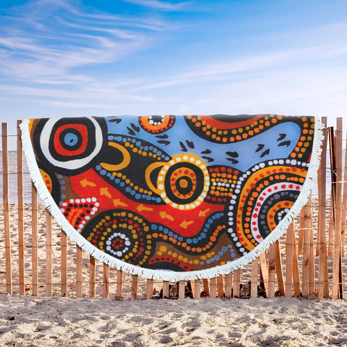Australia Aboriginal Inspired Beach Blanket - Indigenous Art Aboriginal Inspired Dot Painting Style Beach Blanket 7 Australia Aboriginal Inspired Beach Blanket - Indigenous Art Aboriginal Inspired Dot Painting Style Beach Blanket 7
