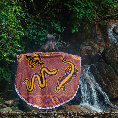 Australia Aboriginal Inspired Beach Blanket - Indigenous Animal Aboriginal Inspired Dot Painting Style Beach Blanket Australia Aboriginal Inspired Beach Blanket - Indigenous Animal Aboriginal Inspired Dot Painting Style Beach Blanket