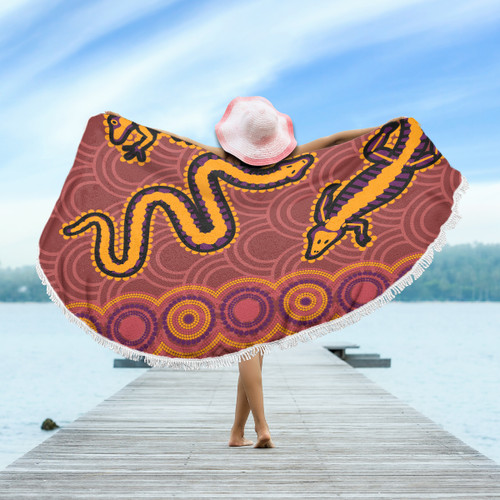 Australia Aboriginal Inspired Beach Blanket - Indigenous Animal Aboriginal Inspired Dot Painting Style Beach Blanket Australia Aboriginal Inspired Beach Blanket - Indigenous Animal Aboriginal Inspired Dot Painting Style Beach Blanket