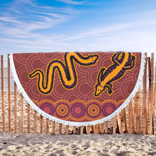 Australia Aboriginal Inspired Beach Blanket - Indigenous Animal Aboriginal Inspired Dot Painting Style Beach Blanket Australia Aboriginal Inspired Beach Blanket - Indigenous Animal Aboriginal Inspired Dot Painting Style Beach Blanket